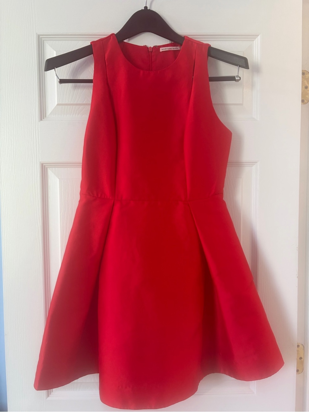 Red Satin Sleeveless Fit-and-Flare Dress